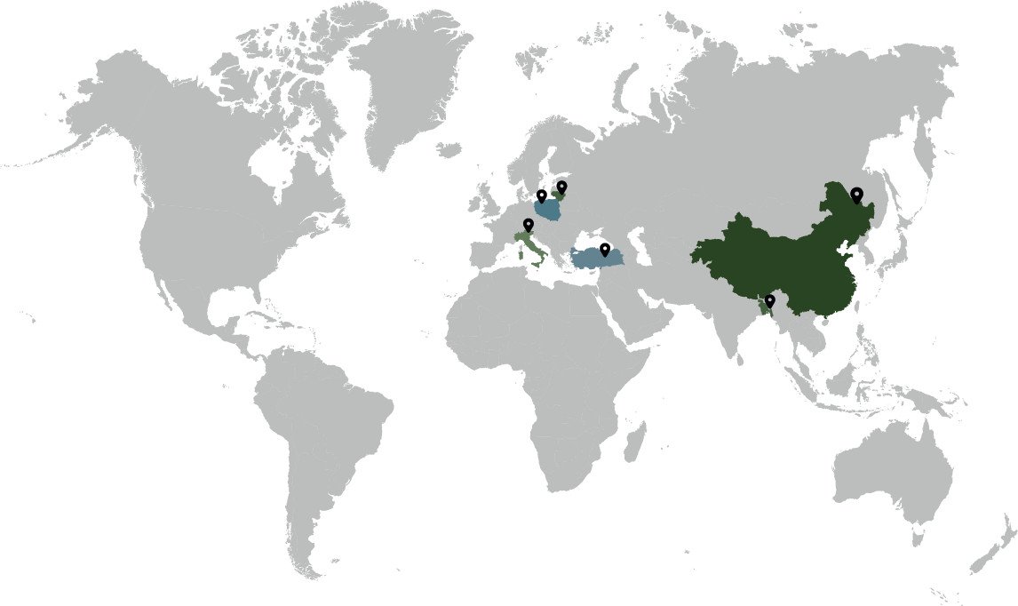 Världskarta produktionsländer