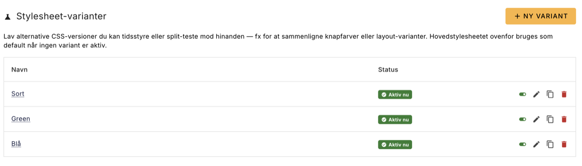 Tre CSS-varianter (Sort, Green, Blå) i Shoporama-admin