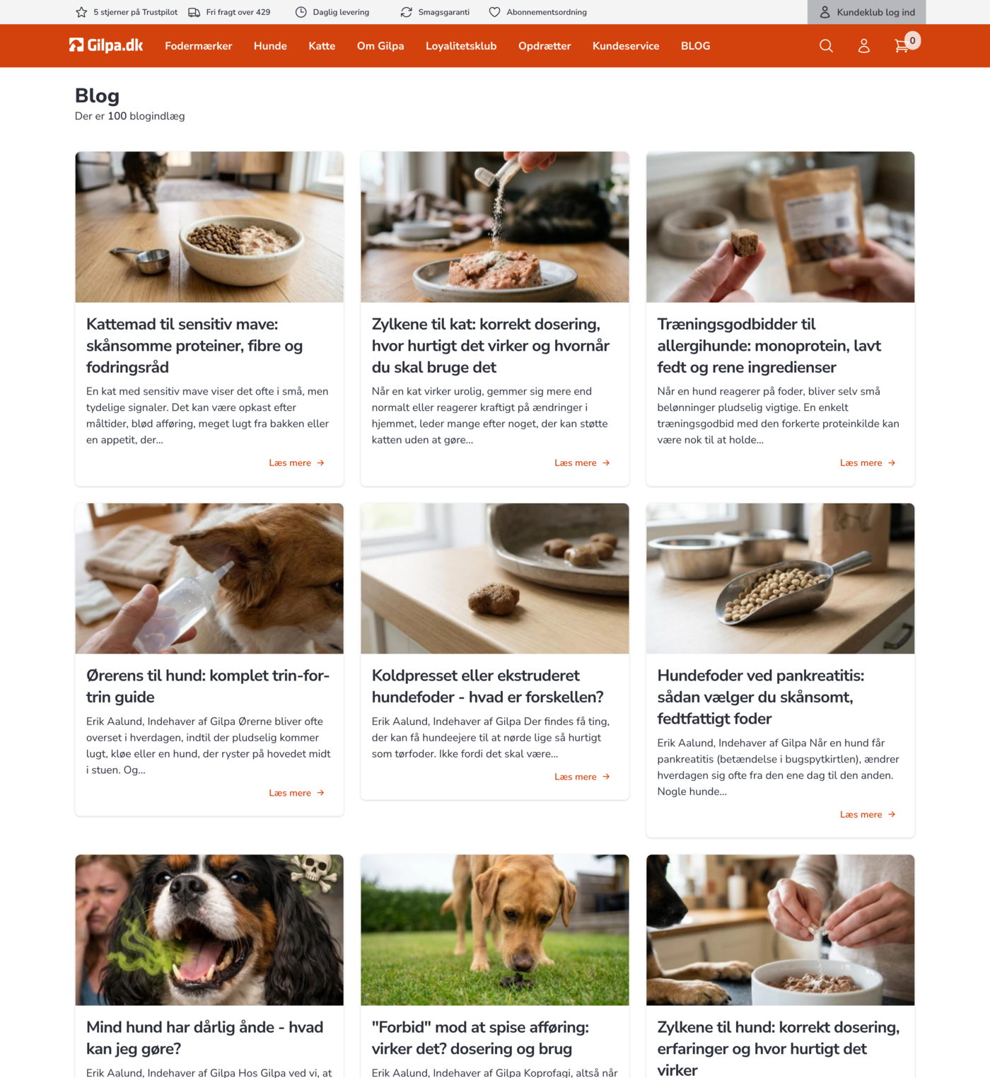 Gilpas blog med over 100 artikler om hundefoder, kattemad, allergi og fodring skrevet af Erik Aalund