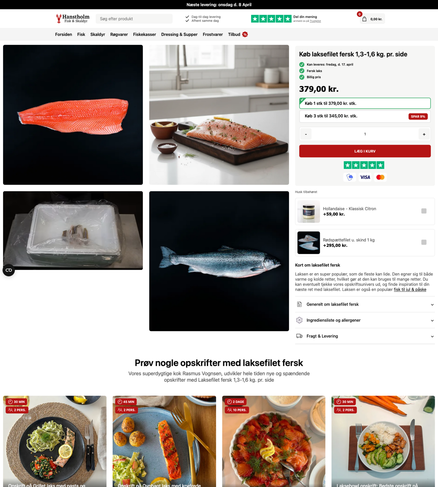 Hafiska laksefilet kategoriside med flere variationer og dag-til-dag levering