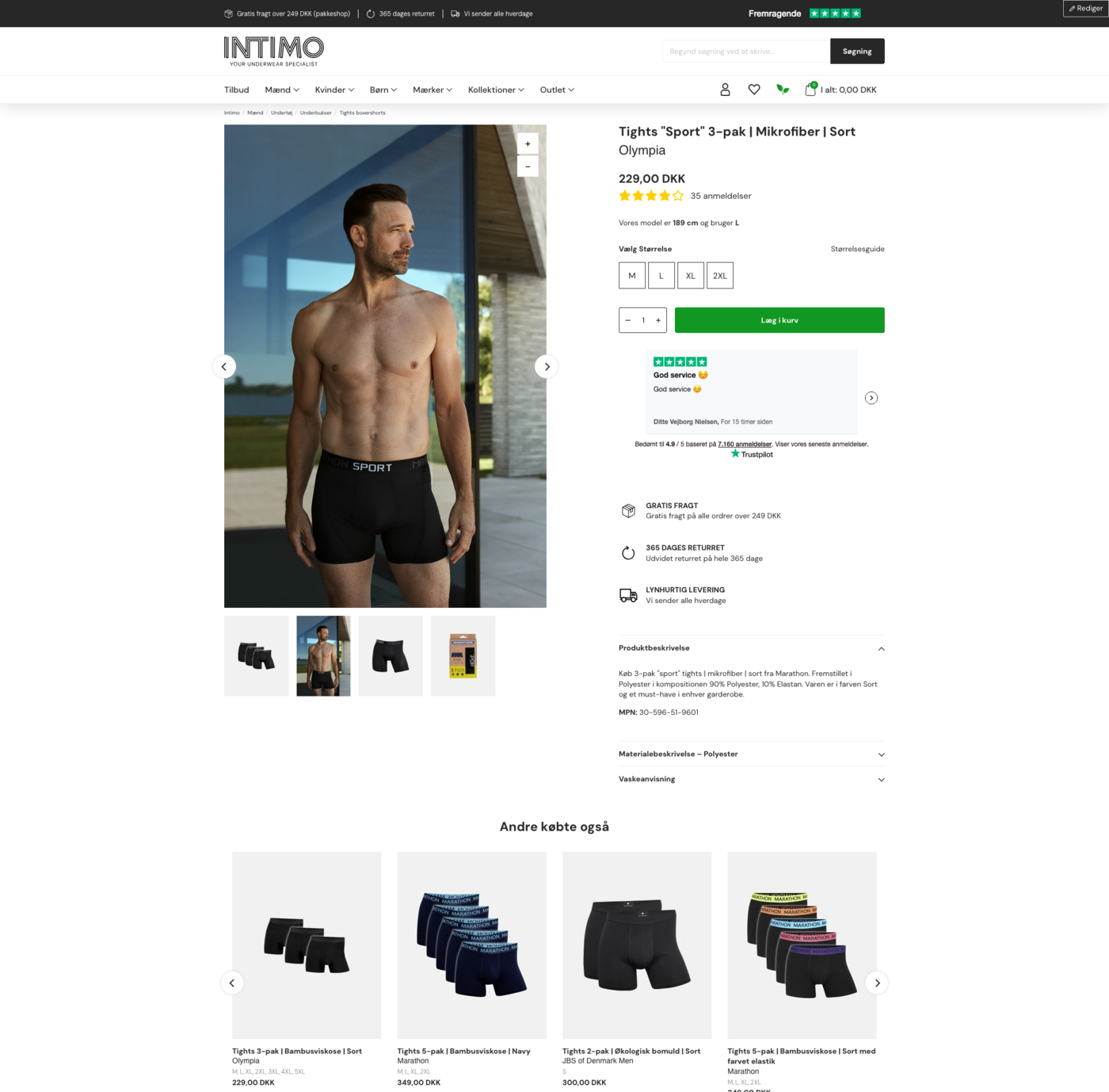 Intimo sport tights produktside til mænd med varianter og lignende produkter