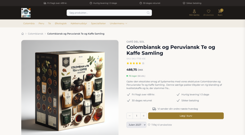 Webshop forside — mørkt tema